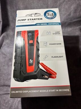 12V Red & Black Jump Starter Power Bank with Flashlight